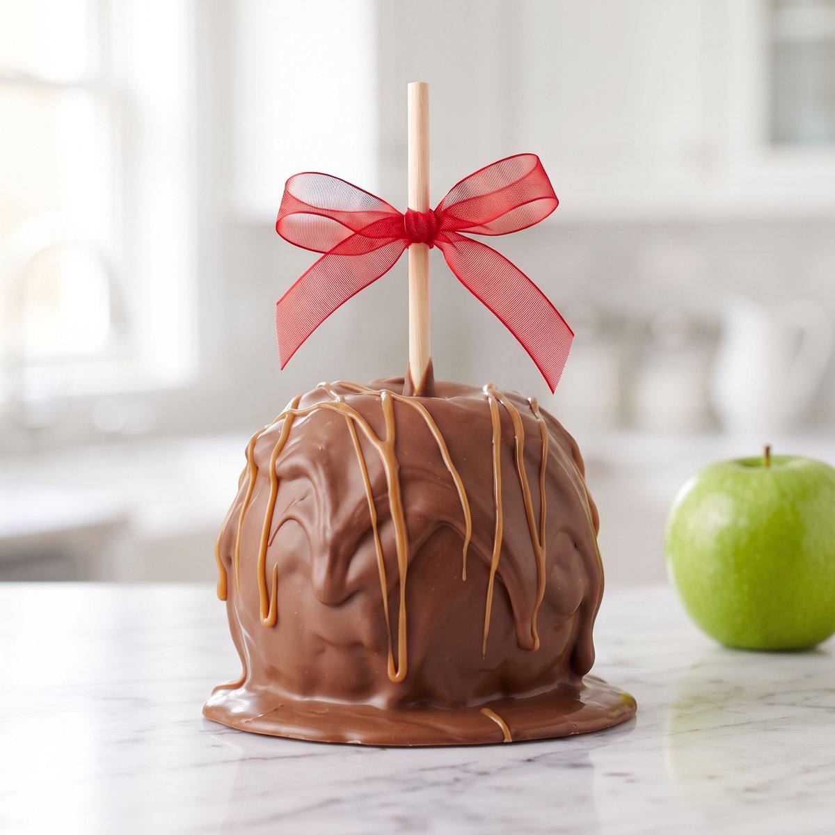 Caramel and chocolate apple with caramel drizzle by Ruth's Big Apples