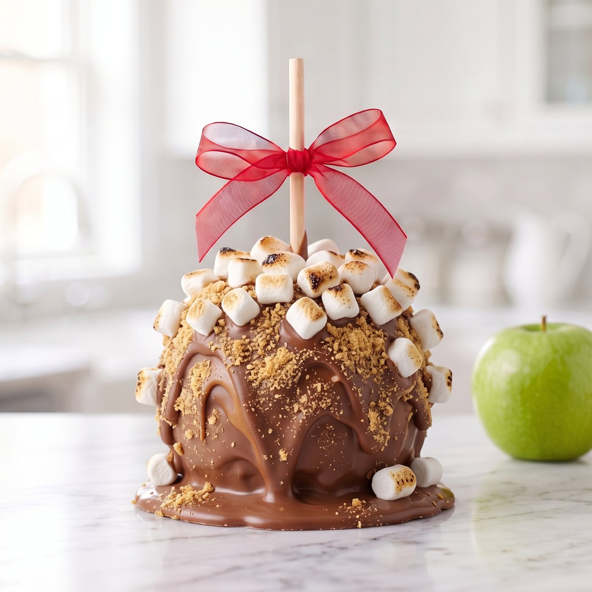 S'mores caramel apple with chocolate, graham cracker crumbs and toasted marshmallows by Ruth's Big Apples